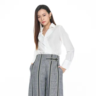 【KeyWear 奇威名品】荷葉邊V領設計款長袖襯衫