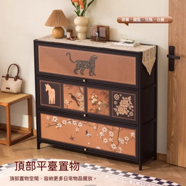 【銘利萊】鞋櫃家用門口 入戶收納櫃 一體靠牆玄關鞋架子 多層鞋櫃 大容量鞋櫃(中古風翻門九層60*33*140)