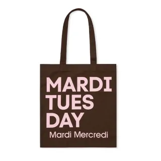【MARDI MERCREDI】印花帆布袋 棕色 經典小雛菊 淺粉花 簡約文字 CANVAS BAG FLOWER DU MARDI