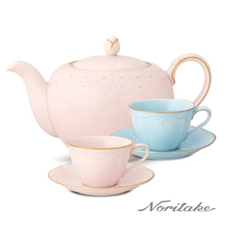 【NORITAKE】新芽-午茶杯碟5件組_茶壺+咖啡對杯(可微波 精緻禮盒)