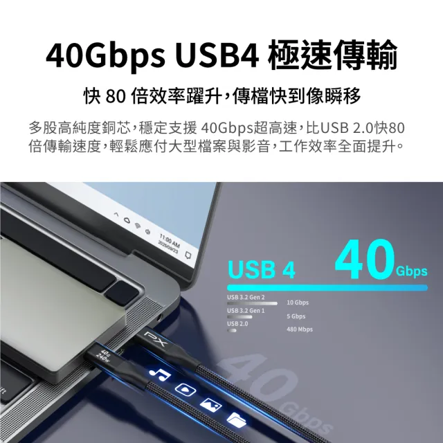 【PX 大通-】240W快充40G USB 4.0  Type C to C充電線傳輸線手機線 8K筆電平板手機電競充電頭(UCC4X-2MB)