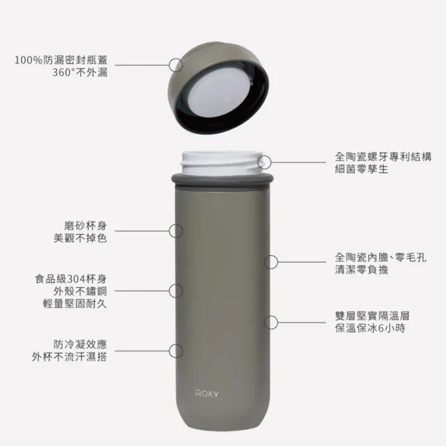 【WOKY 沃廚】JIN真瓷系列-輕量隨行陶瓷保溫杯400ML(保溫瓶)