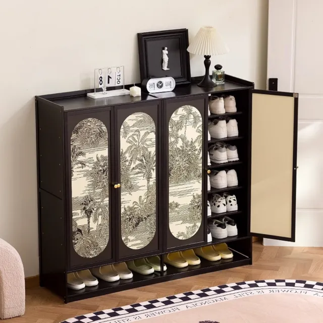 【銘利萊】中古風鞋櫃 家用大容量鞋櫃 入戶鞋架子 多層收納玄關帶門鞋架 置物鞋架(黑色四門7層120*32*93)