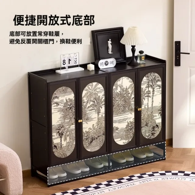 【銘利萊】中古風鞋櫃 家用大容量鞋櫃 入戶鞋架子 多層收納玄關帶門鞋架 置物鞋架(黑色四門7層120*32*93)