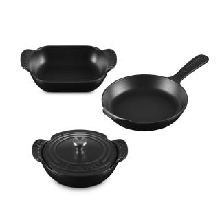 【Le Creuset】 Gourmand 專業迷你鑄鐵鍋具3入組(烤盤13cm、煎盤16cm、鐵鍋13cm)