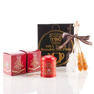 【TWG Tea】聖誕歡樂茶 迷你茶罐二重奏禮物組(Joy of Christmas Tea20g/罐x2罐+茶糖棒+純棉濾茶網)