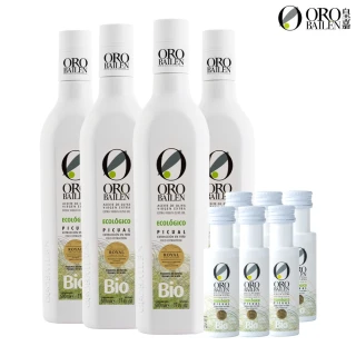 【Oro Bailen 皇嘉】有機100%冷壓初榨橄欖油 500mlx4入組 加送25mlx6(歐盟&台灣有機雙驗證 生飲等級雙12)