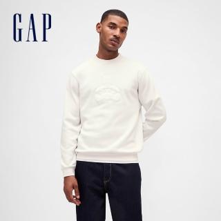【GAP】男裝 Logo小熊刺繡刷毛圓領大學T-灰白色(853549)