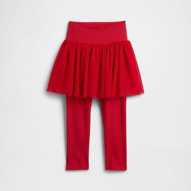 【GAP】女幼童裝 假兩件鬆緊紗裙褲-紅色(839605)
