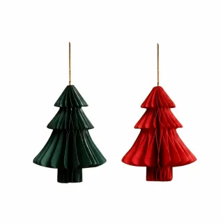 【摩達客】環保折疊蜂窩紙聖誕樹吊飾2入組_綠色＋紅色各一(耶誕派對佈置掛飾首選)