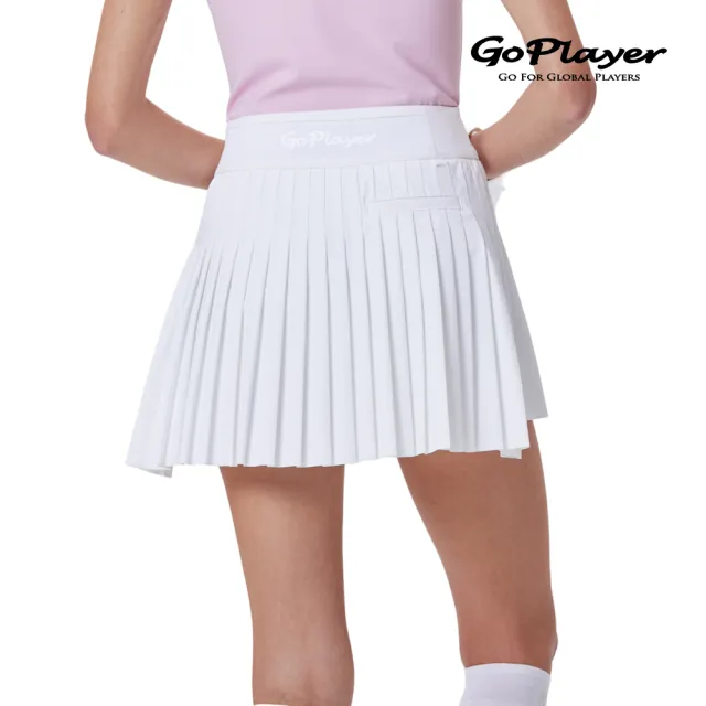 【GoPlayer】女彈性高腰百褶裙-白.黑(高爾夫女裙 短裙 百褶裙 運動褲裙)