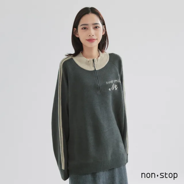 【non-stop】休閒配色半開襟針織衫-2色