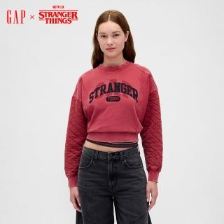 【GAP】女裝 Gap x Stranger Things怪奇物語限量聯名 Logo刺繡印花圓領大學T-紅色(865224)