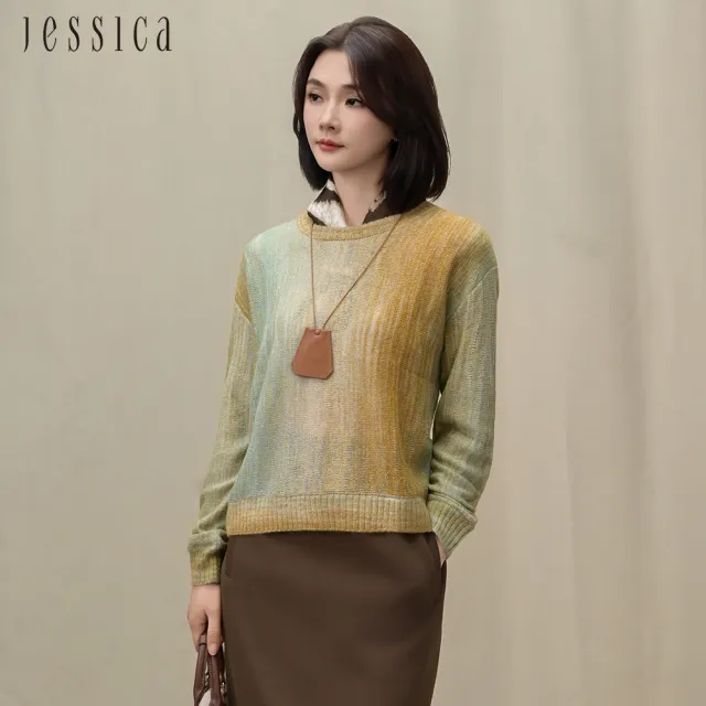 【JESSICA】亮麗暈染百搭長袖圓領針織上衣J54502（黃）