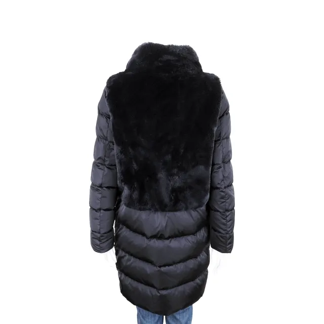 【HERNO】TEDDY 黑色人造生態皮草 羽絨外套(羽絨 外套 義大利頂級羽絨)