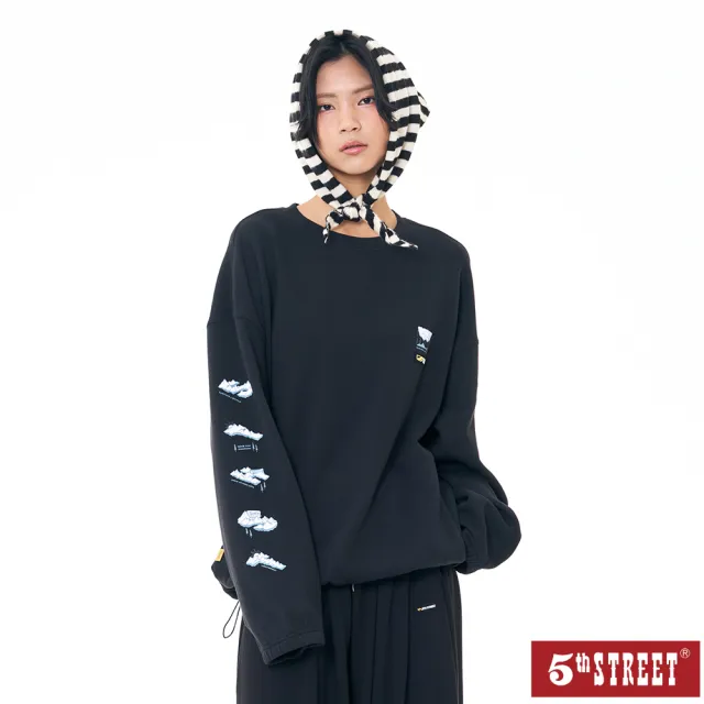 【5th STREET】中性 長袖 t恤 長袖上衣 大學t 黑色(561015)