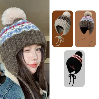 【TLYS-J】費爾島護耳毛絨保暖帽 禦寒針織毛帽 雷鋒帽 防風包頭帽 飛行帽 護耳帽 賞雪帽(交換禮物)