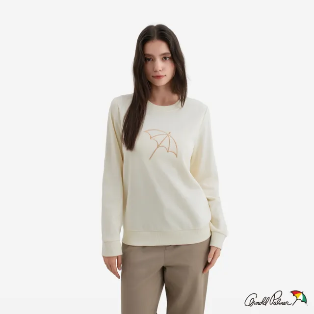 【Arnold Palmer 雨傘】女裝-大傘刺繡LOGO長袖大學T(白色)