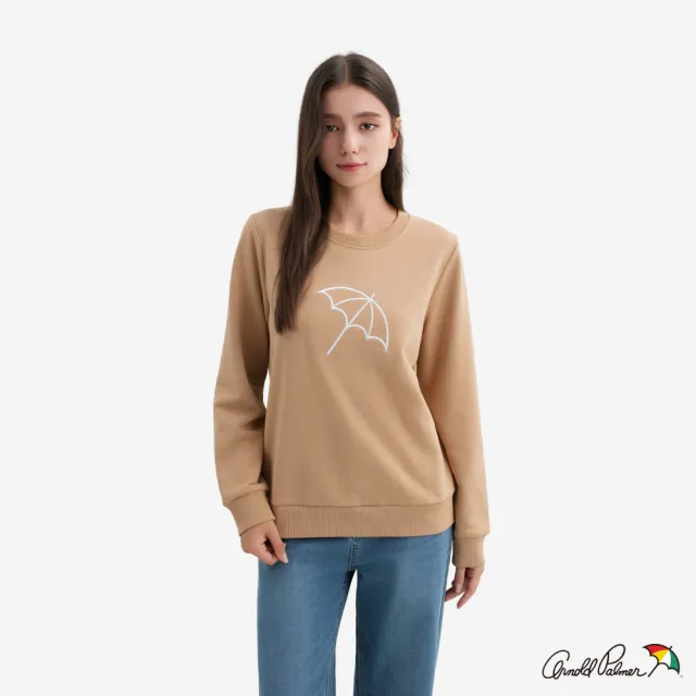【Arnold Palmer 雨傘】女裝-大傘刺繡LOGO長袖大學T(卡其色)