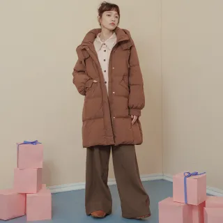 【gozo】MOMO獨家款★限量開賣 造型拉鍊裝飾連帽長版羽絨外套(兩色)