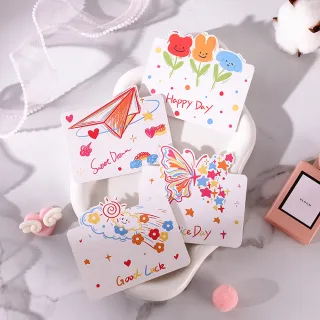 【Paper Play】萬用卡片-繽紛彩色簡筆畫童趣塗鴉卡片 祝福卡 感恩卡 生日卡 留言小卡(6款任選)