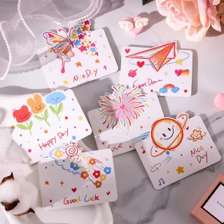 【Paper Play】萬用卡片-繽紛彩色簡筆畫童趣塗鴉卡片 祝福卡 感恩卡 生日卡 留言小卡(6款任選)