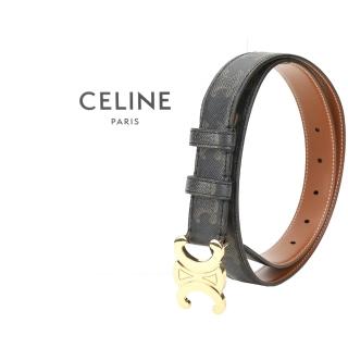 【CELINE】賽琳 Triomphe 凱旋門銀釦老花帆布拼皮革腰帶 - 黃褐色(45AK92ACO 04LU)
