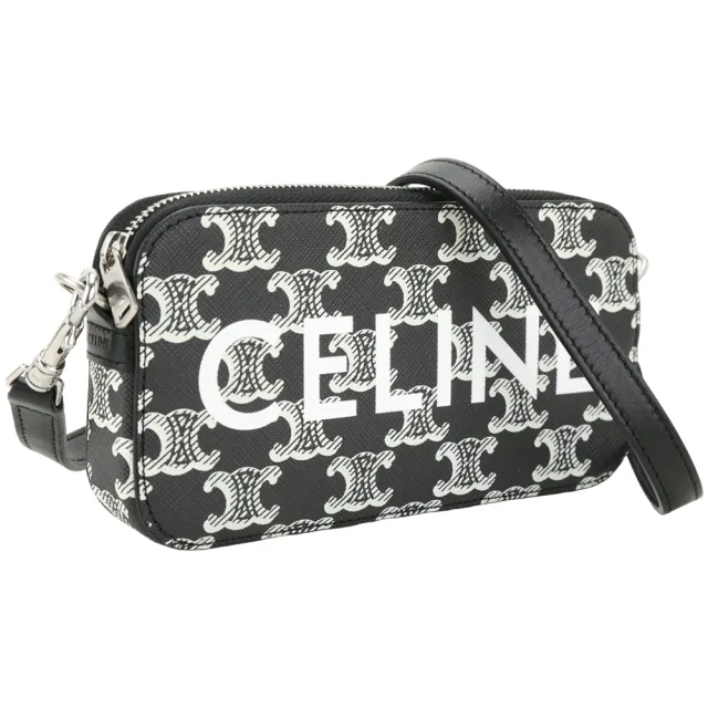 【CELINE】賽琳 Triomphe 老花帆布斜背包 - 黝黑色(斜背包 帆布包)