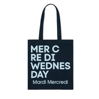 【MARDI MERCREDI】印花帆布袋 海軍藍色 經典小雛菊 天空藍花 簡約文字 CANVAS BAG FLOWER DU MERCREDI