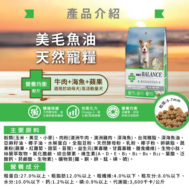 【Balance 博朗氏】美毛魚油狗飼料-幼母犬1.8kgx10入組牛肉海魚蘋果/狗乾糧/犬糧/幼犬飼料/美毛飼料)