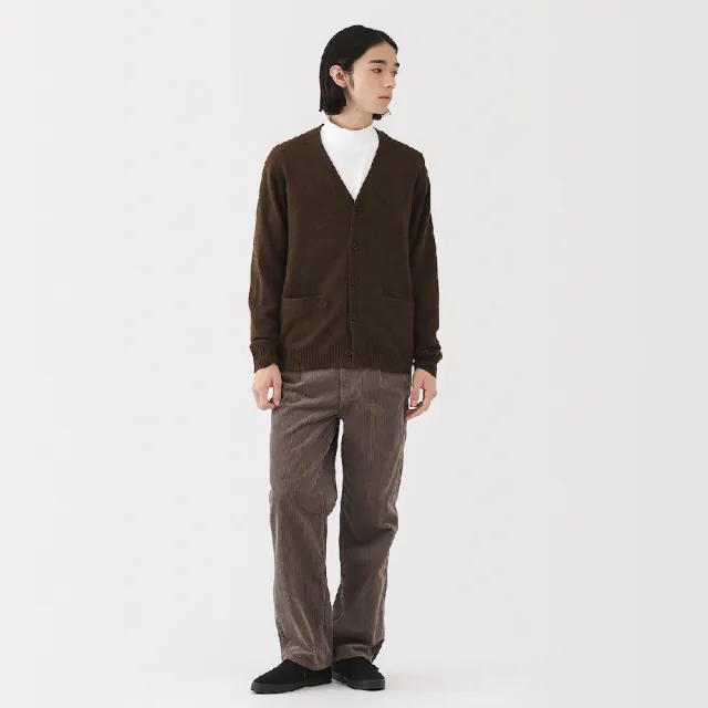 【MUJI 無印良品】男水洗羊毛中密織V領開襟衫(墨灰/黑色/粉米/卡其綠/暗藍/深摩卡棕)