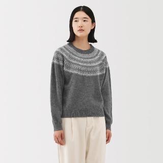 【MUJI 無印良品】女安地斯羊毛緹花針織衫(灰紋樣/深灰紋樣/粉米紋樣)