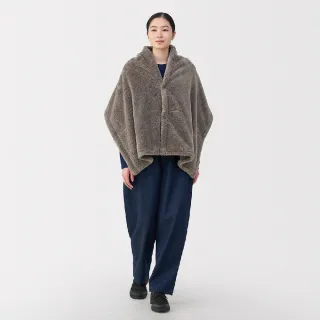 【MUJI 無印良品】再生聚酯纖維保暖絨毛披肩(摩卡棕/黑色)
