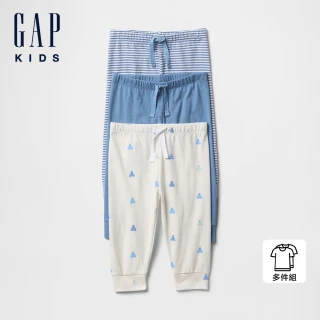 【GAP】嬰兒裝 抽繩棉褲三件組-藍色組合(738811)
