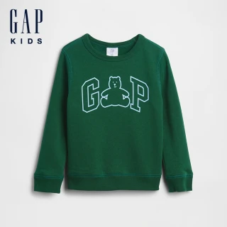 【GAP】男幼童裝 Logo小熊印花圓領大學T 熊抱Logo系列-綠色(815544)