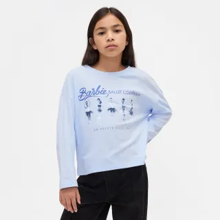 【GAP】女童裝 Logo純棉印花圓領長袖T恤-淺藍色(847096)