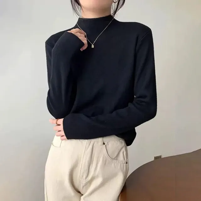 【D.studio】韓版薄內刷毛高領長袖上衣(衣服保暖上衣冬天女裝秋冬女裝長袖t恤高領內搭 W321)