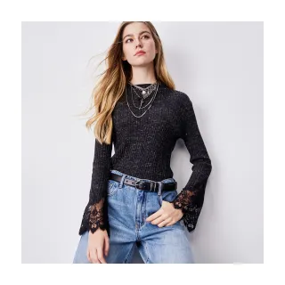 【Le Polka】蕾絲喇叭袖針織上衣-女