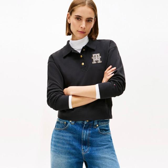 【TOMMY HILFIGER】官方旗艦館Varsity Polo衛衣_黑色