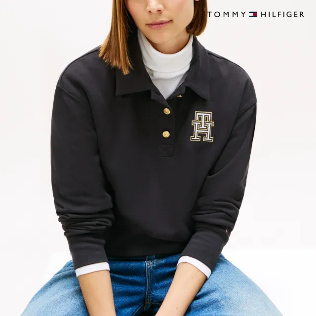 【TOMMY HILFIGER】官方旗艦館Varsity Polo衛衣_黑色
