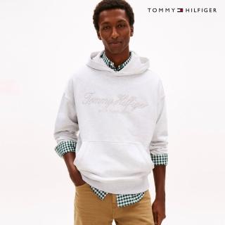 【TOMMY HILFIGER】官方旗艦館寬鬆版Logo連帽衛衣 灰色