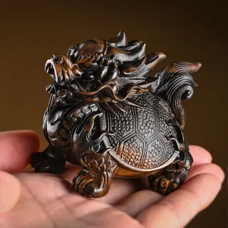 【MoonDy】木雕 木雕擺件 黑柿木龍龜 家居擺設 擺件 裝飾品 招財納福 桌面裝飾 招財風水 開運吉祥物