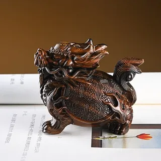 【MoonDy】木雕 木雕擺件 黑柿木龍龜 家居擺設 擺件 裝飾品 招財納福 桌面裝飾 招財風水 開運吉祥物