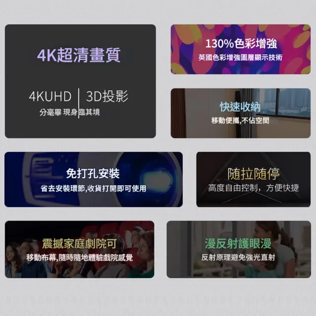攜帶式免打孔地拉幕（60吋16:9）(白玻纖高畫質移動幕布/投影機幕布/投影螢幕/高清抗光屏投影布幕)