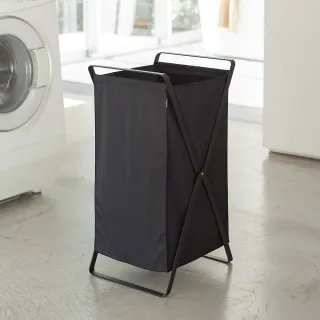 【YAMAZAKI】tower可折疊洗衣籃-黑(洗衣籃/洗衣推車/髒衣籃/衣服收納籃) 