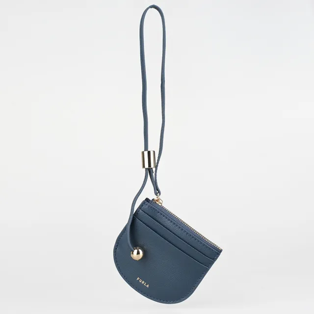 【FURLA 芙拉】FURLA LAURA 吊帶卡夾零錢包(灰藍)