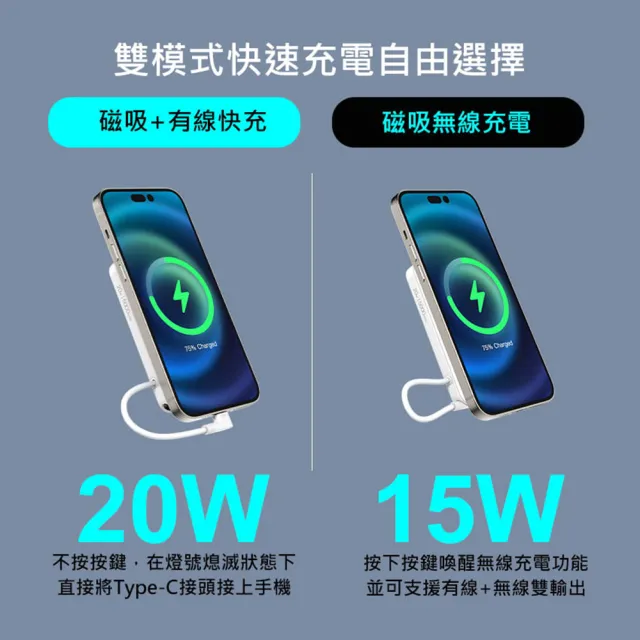 【SEEK】5000mAh 二合一超薄磁吸無線充行動電源PW-W525(磁吸、無線充、Type-C、快充)