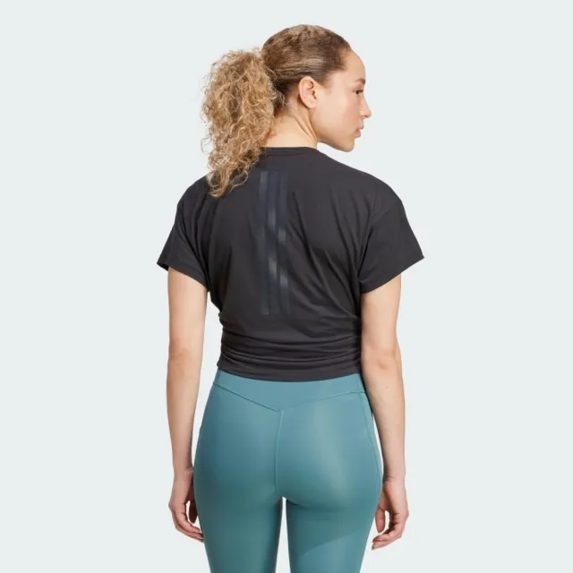 【adidas 愛迪達】愛迪達 Power Tee 女 T恤 運動上衣 休閒短袖 短版上衣 黑 亞版(JX1190)