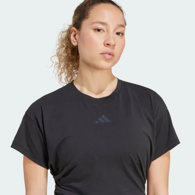 【adidas 愛迪達】愛迪達 Power Tee 女 T恤 運動上衣 休閒短袖 短版上衣 黑 亞版(JX1190)