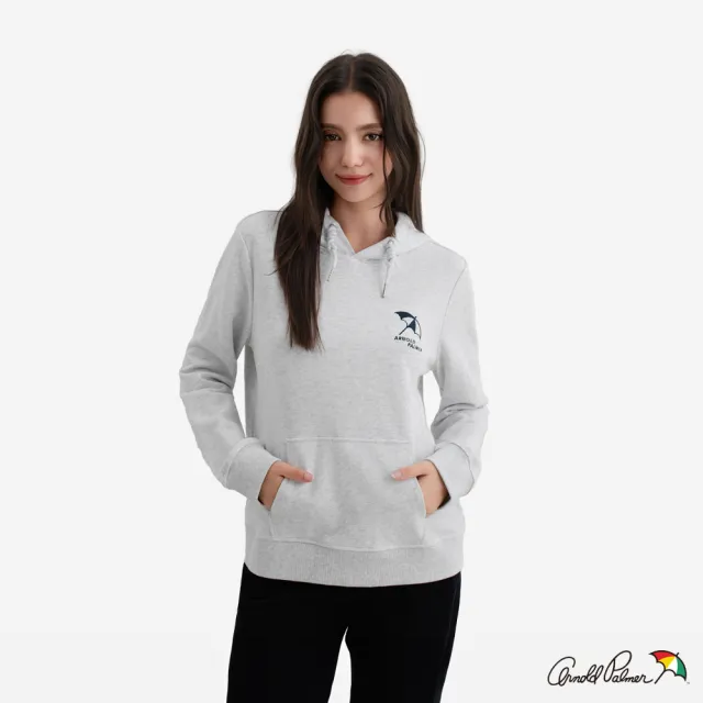 【Arnold Palmer 雨傘】女裝-刺繡傘LOGO長袖帽T(灰色)
